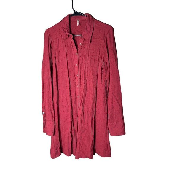 Free People Red Polka‎ Dot Button Dow Shirt Dress Size L - Picture 1 of 8